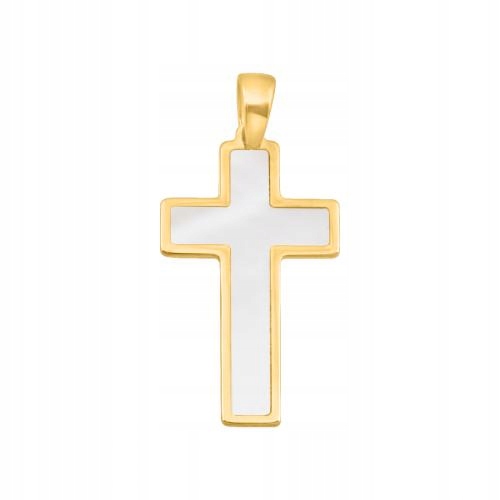 Zlatý kříž 585 s bílou perleťovou hmotou, elegantní křížek 1.95 g dárek 14kt