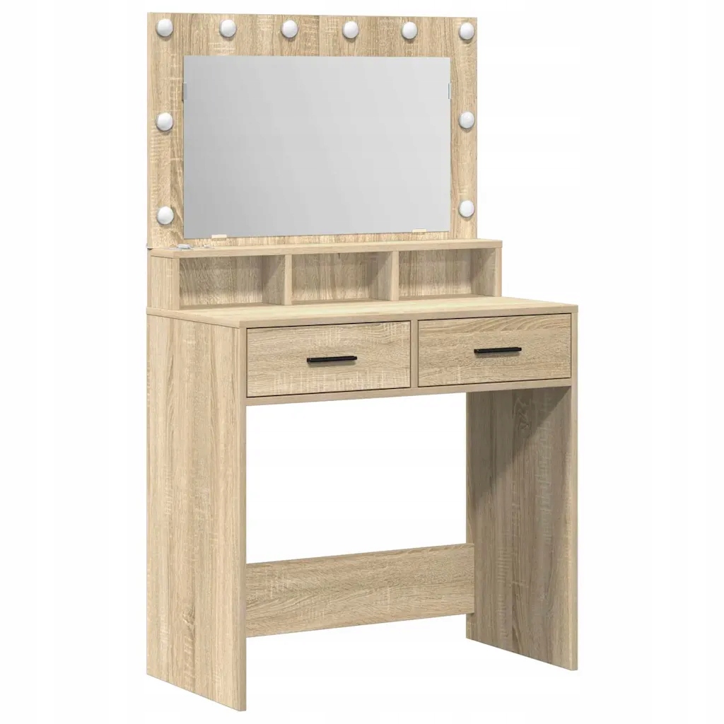 Toaletní Stolek se zrcadlem a Led osvětlením, dub Sonoma, 79 x 41 x 135 cm