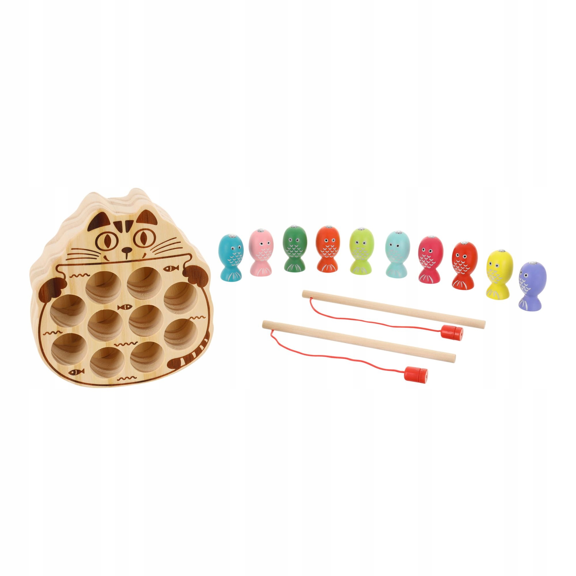 DREWNIANA GRA ZŁAP ROBACZKA KOT WĘDKA MAGNETYCZNA