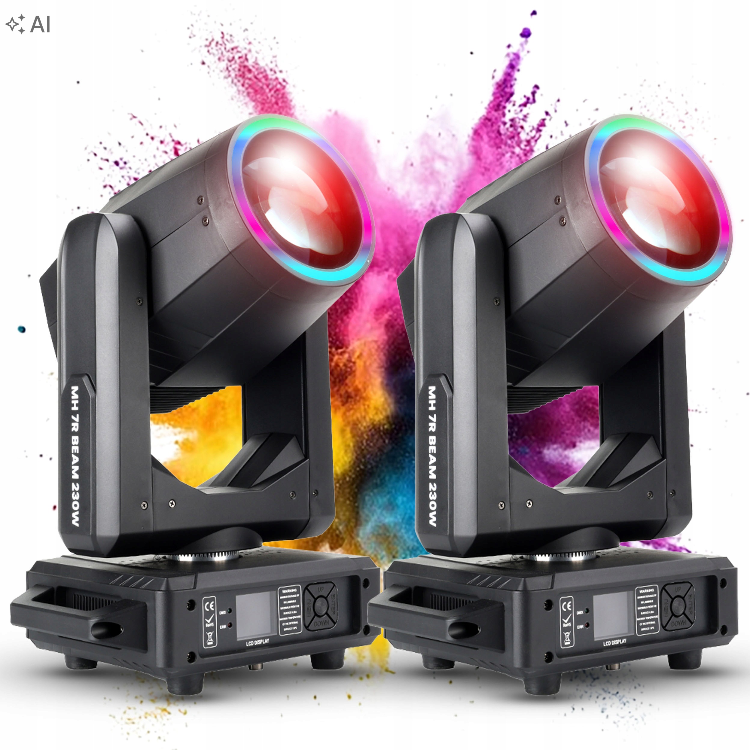 Set 2x Led Pohyblivá Hlava Beam Scénické Světlo DMX 230W Efekt Ring