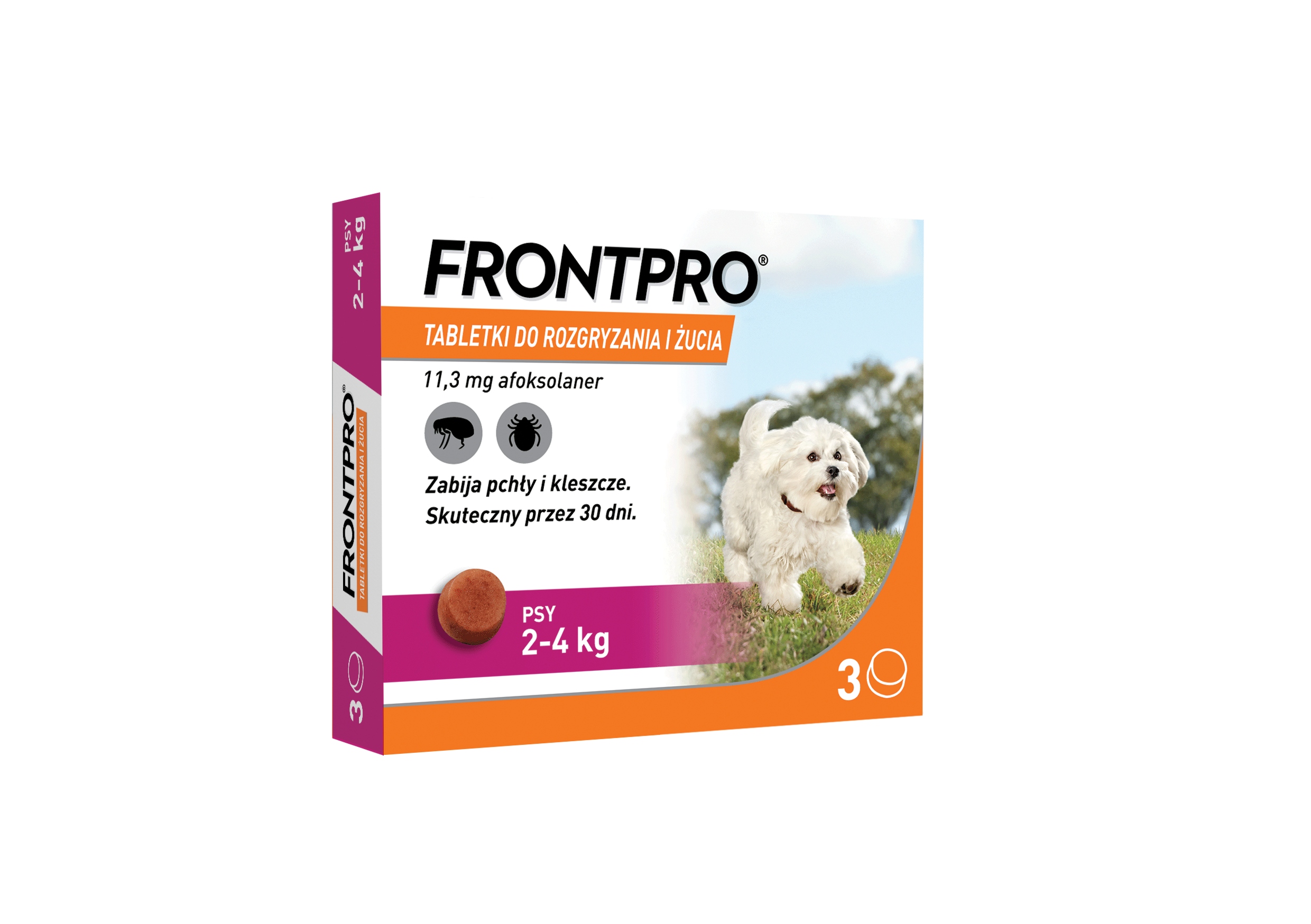 Frontpro tabletki 3 sztuki na Kleszcze Pchły dla Psa 2-4 kg na 3 miesiące