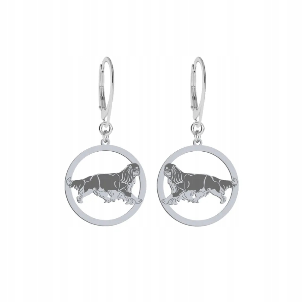 Stříbrné Náušnice s King Charles Spaniel 925 Šperky Gravírování Bonus