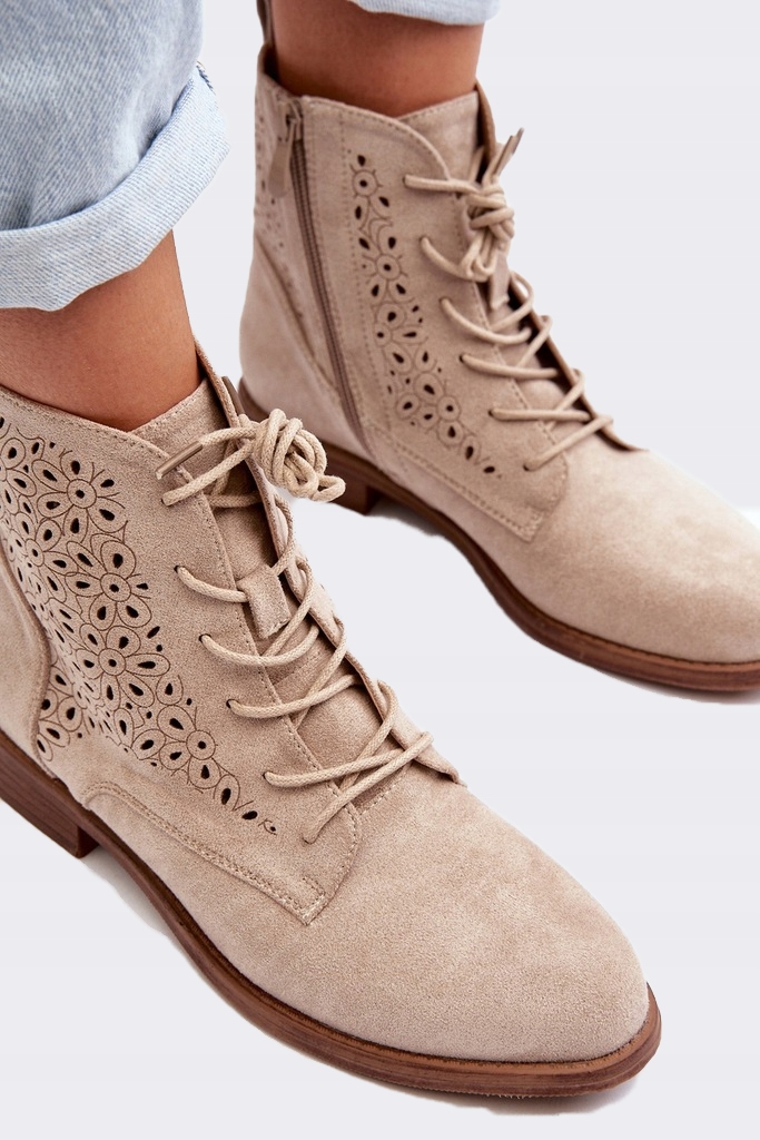 Botki Damskie Wygodne Modne Ażurowe Mocne Fajne Kowbojki Beżowe 37 EAN (GTIN) 5905410032052