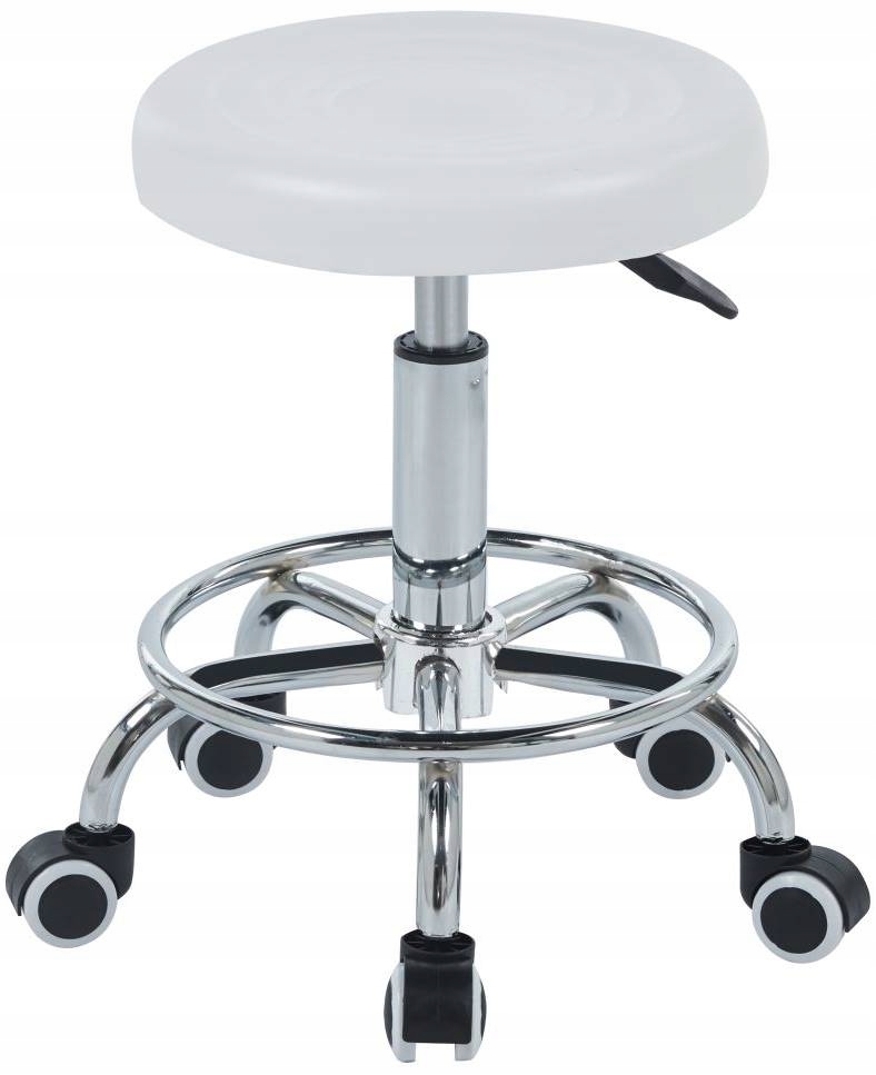 Krzesło Kosmetyczne Obrotowe Białe Taboret Regulowany do Salonu i Gabinetu