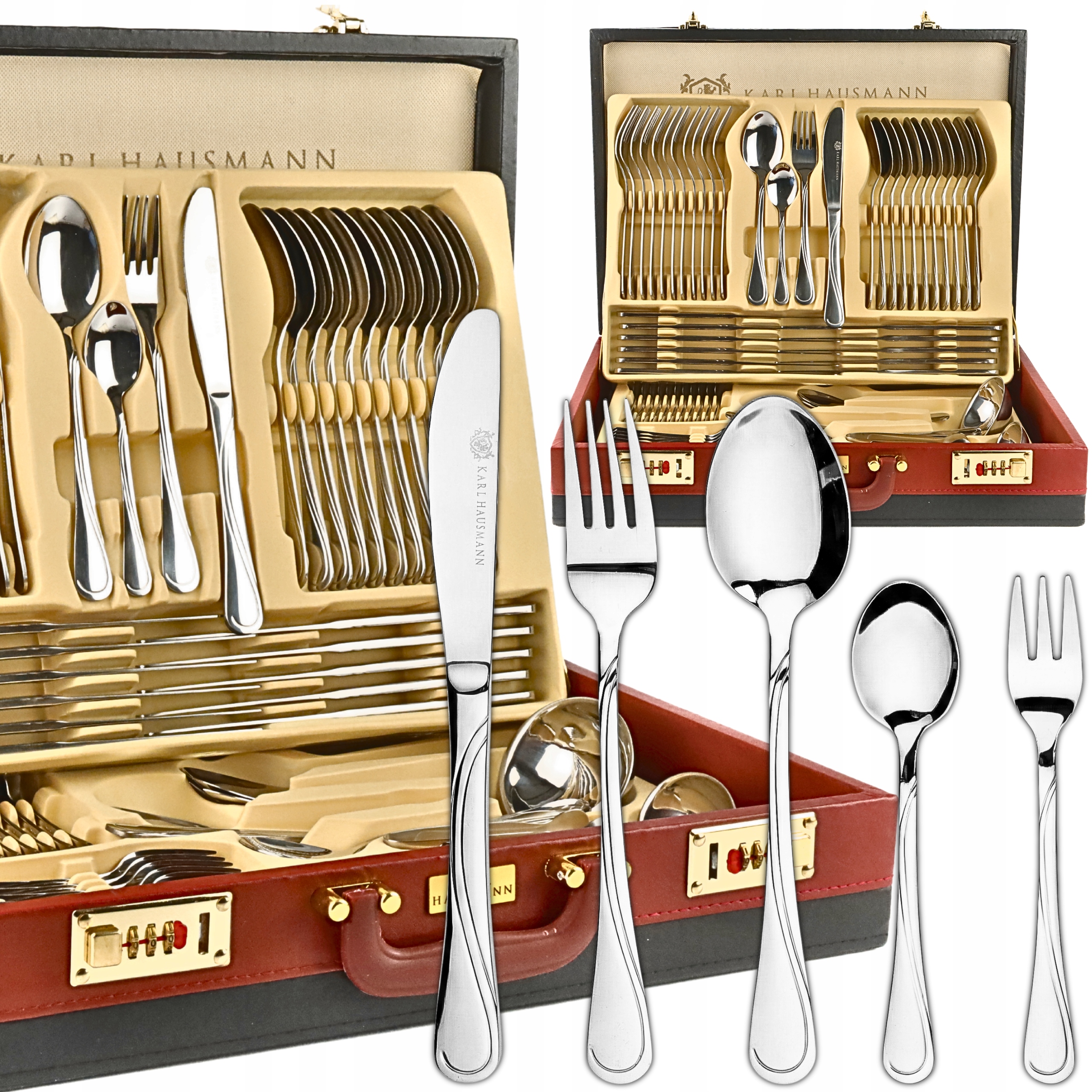 Komplet Příborů Kufr Sada Příborů Nerezová Ocel 72EL Pro 12 Osob