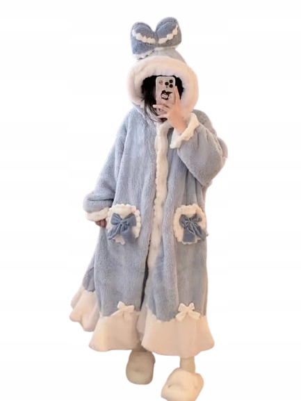 Modrý Župan Se Zapínáním Na Knoflíky Roztomilý Župan S Mašličkami Kawaii