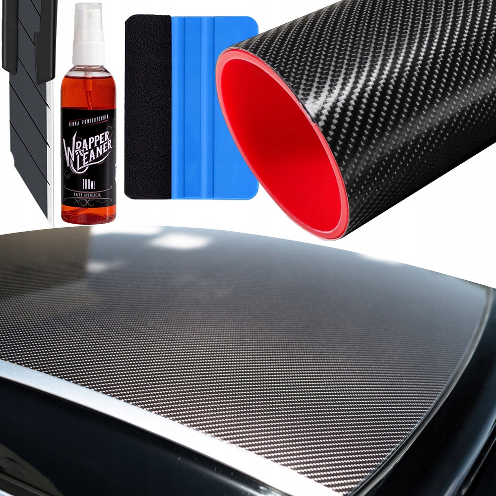 Folia na dach maskę samochodu Carbon 4D Czarny Połysk 152x200 Zestaw