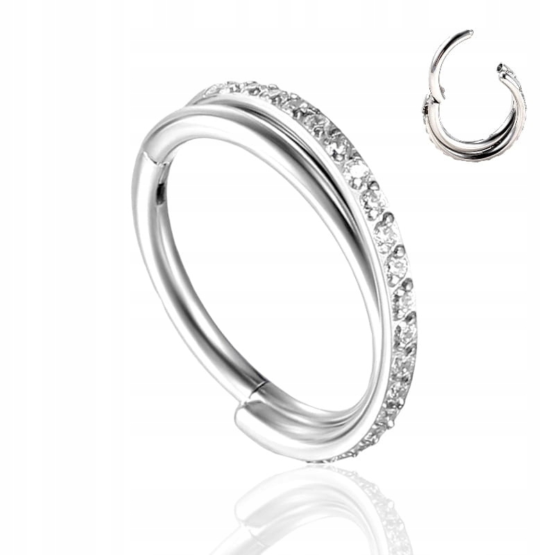 Kolczyk PIERCING Clicker Podwójny SREBRNY Conch Helix TYTAN 1.2/10