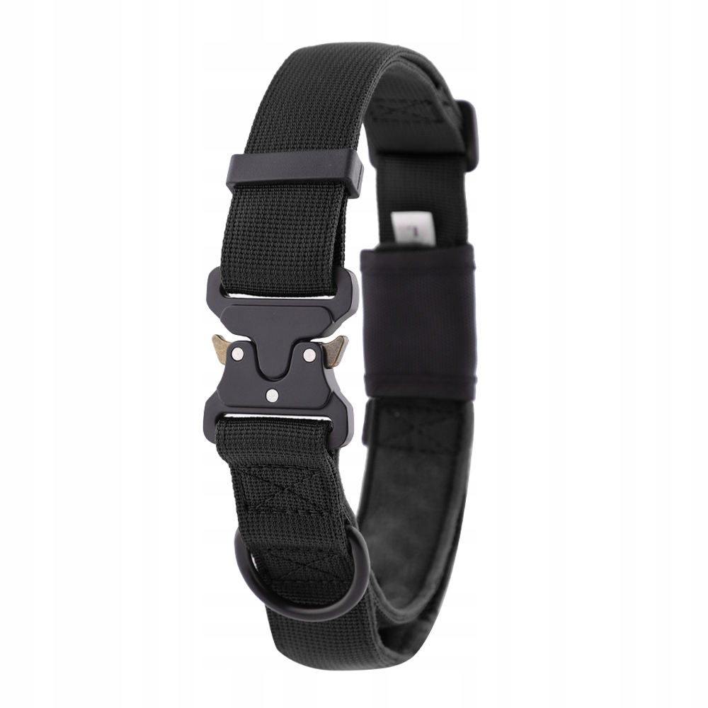 Levně Obojek pro psa široký taktický s úchytem Silný černý Huggy Doggy L