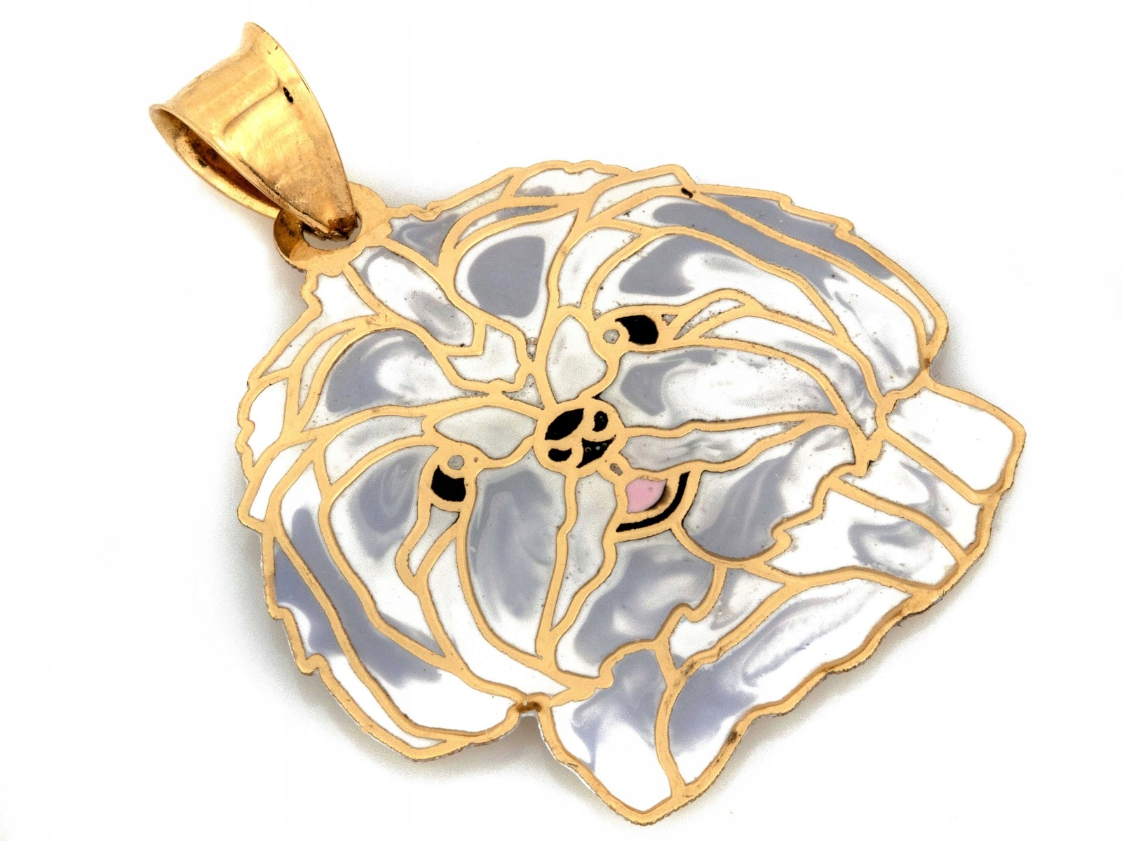 Přívěsek zlatý 585 14k pes bílý smalt roztomilý 0.68g 21.9x20.1mm dárek