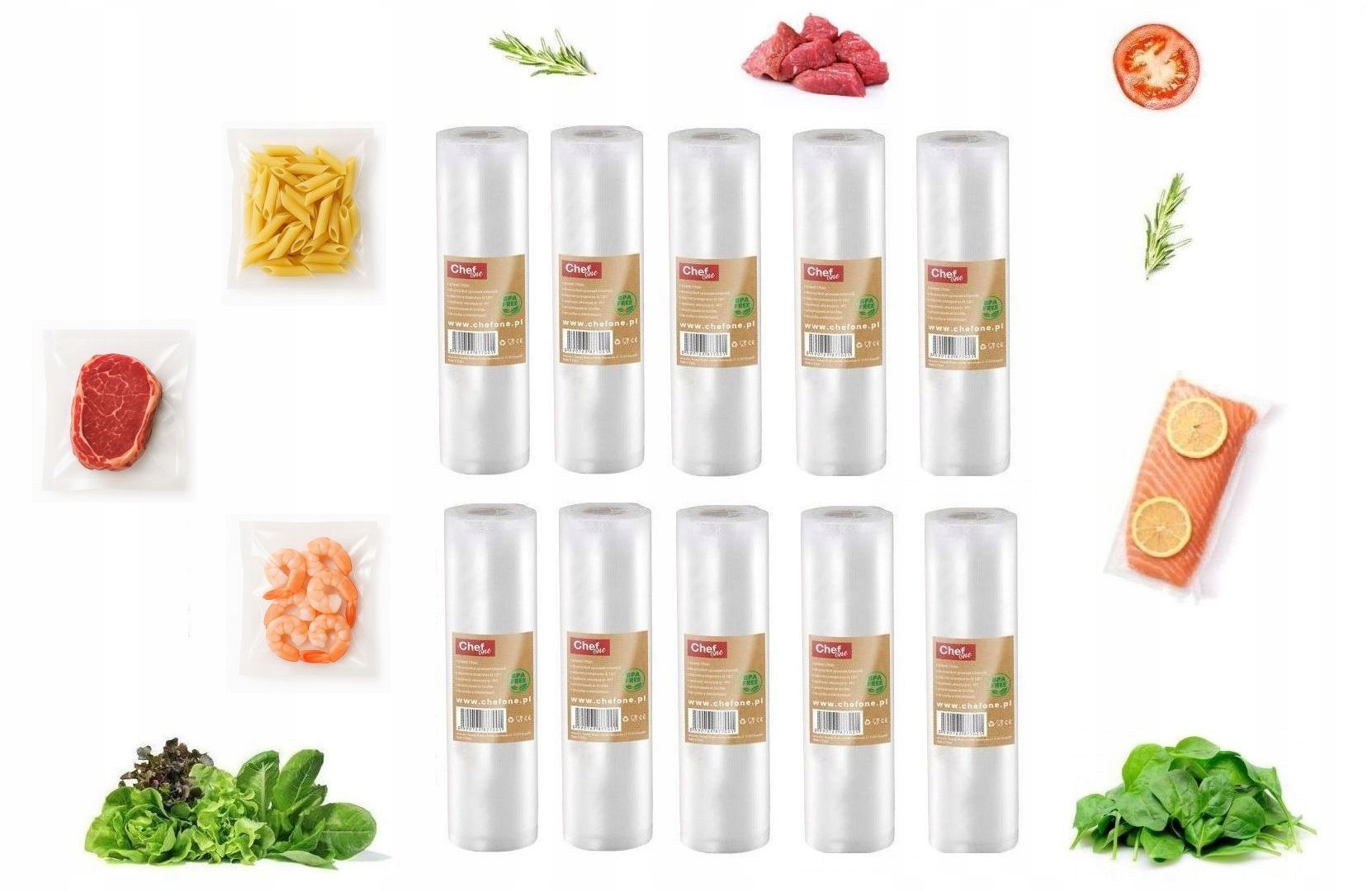 zestaw XXL 10 rolek folia ChefOne Moletowana rękaw do zgrzewarki 28cm 6m