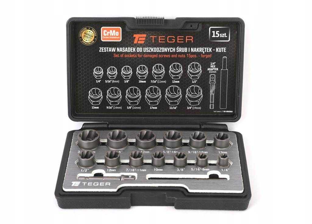 Sada nástavců na poškozené šrouby a matice 15 ks kované/ ocel Cr-Mo Te