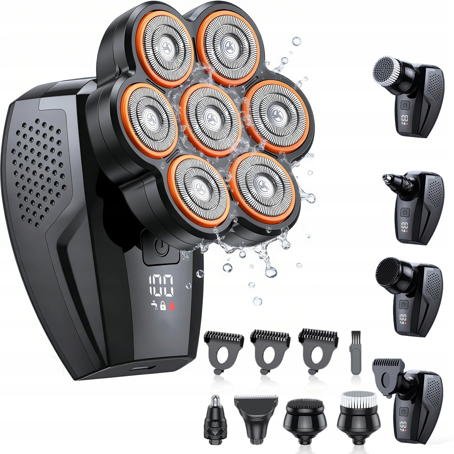 Golarka Męska 7 Głowic Trymer 7D Do Głowy Brody Nosa Wodoodporny IPX8