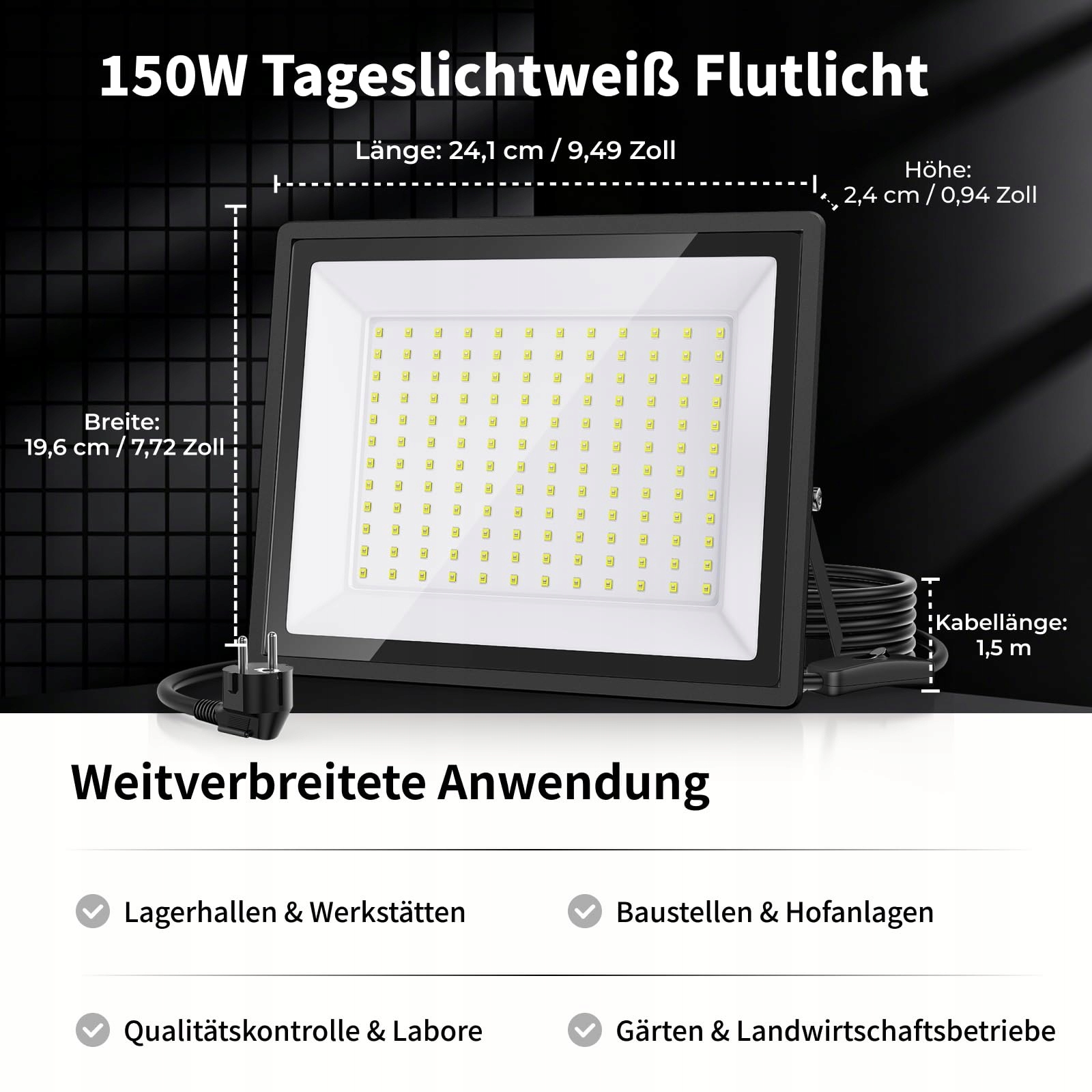 Naświetlacz LED 2x150W 16500lm 6500K IP66 Garaż Warsztat LUX STRAES — miniatura 7
