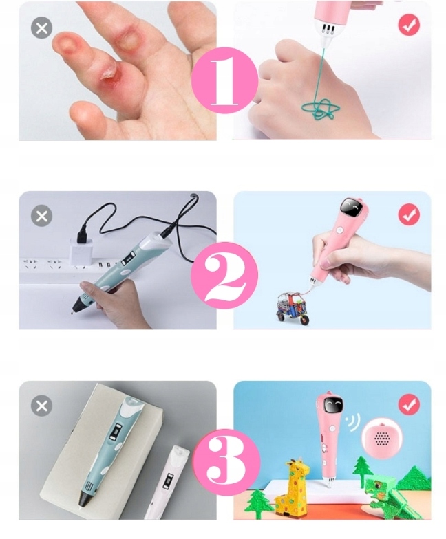 DŁUGOPIS 3D BEZPRZEWODOWY DLA DZIECI RÓŻOWY DRUKARKA +105m WKŁADY +SZABLONY Producent Inna