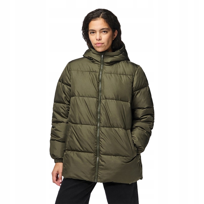 Pieces Zelená Prošívaná Bunda S Kapucí K Bokům M Opa