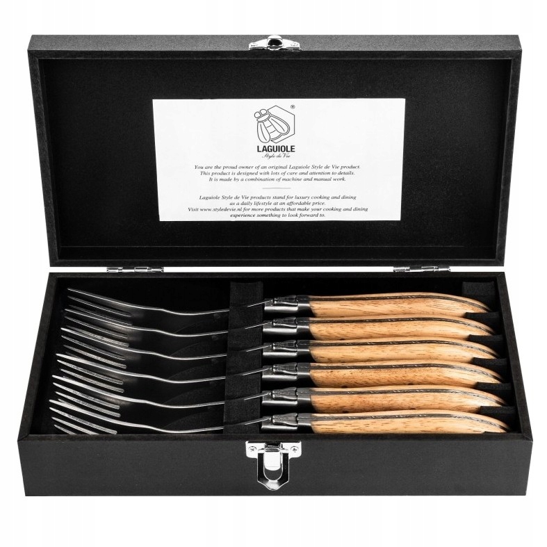 Vidličky na steaky Laguiole Luxury Line Oak Wood Stonewash 6 ks 2,5 mm