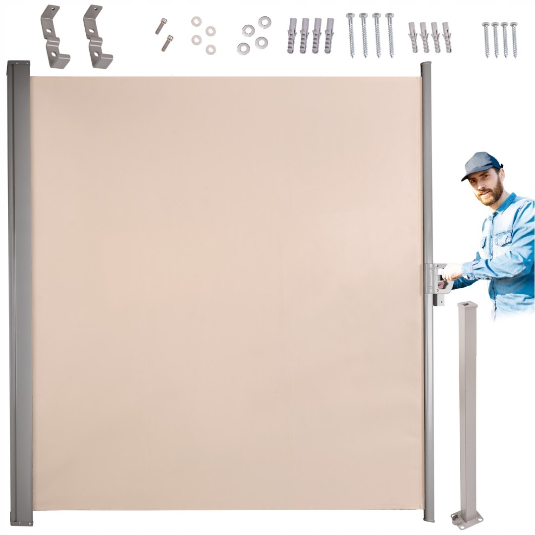 Boční terasová markýza Luaro paraván s rolovacím tvarem 180 x 400 cm béžová