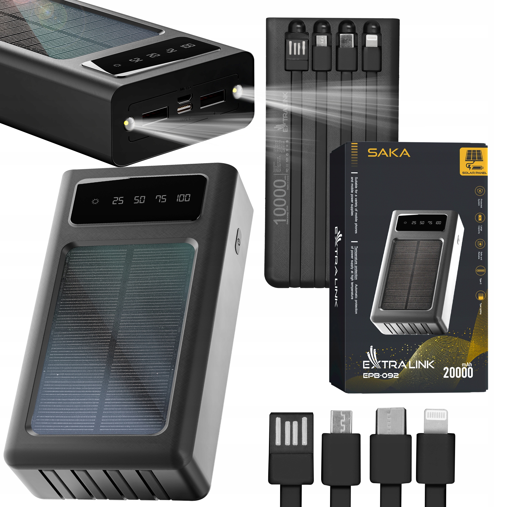 

Powerbank Solarny 20000 Mah Kabel Ładowanie