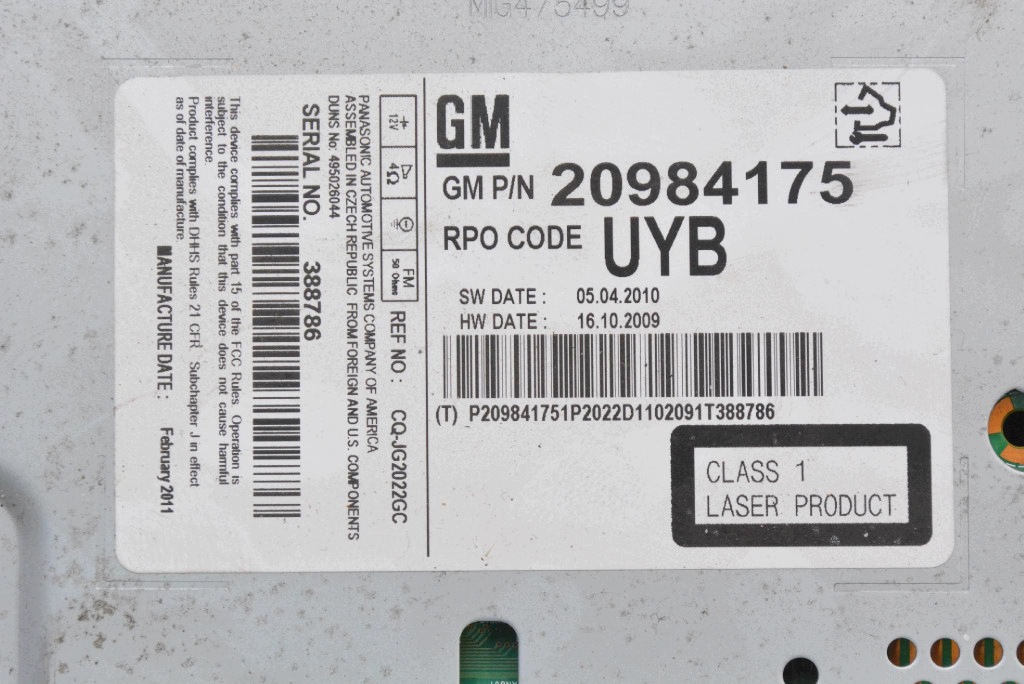 RADIO radio CD AUX lettore PANEL 20984175 OPEL MERIVA B 10-14