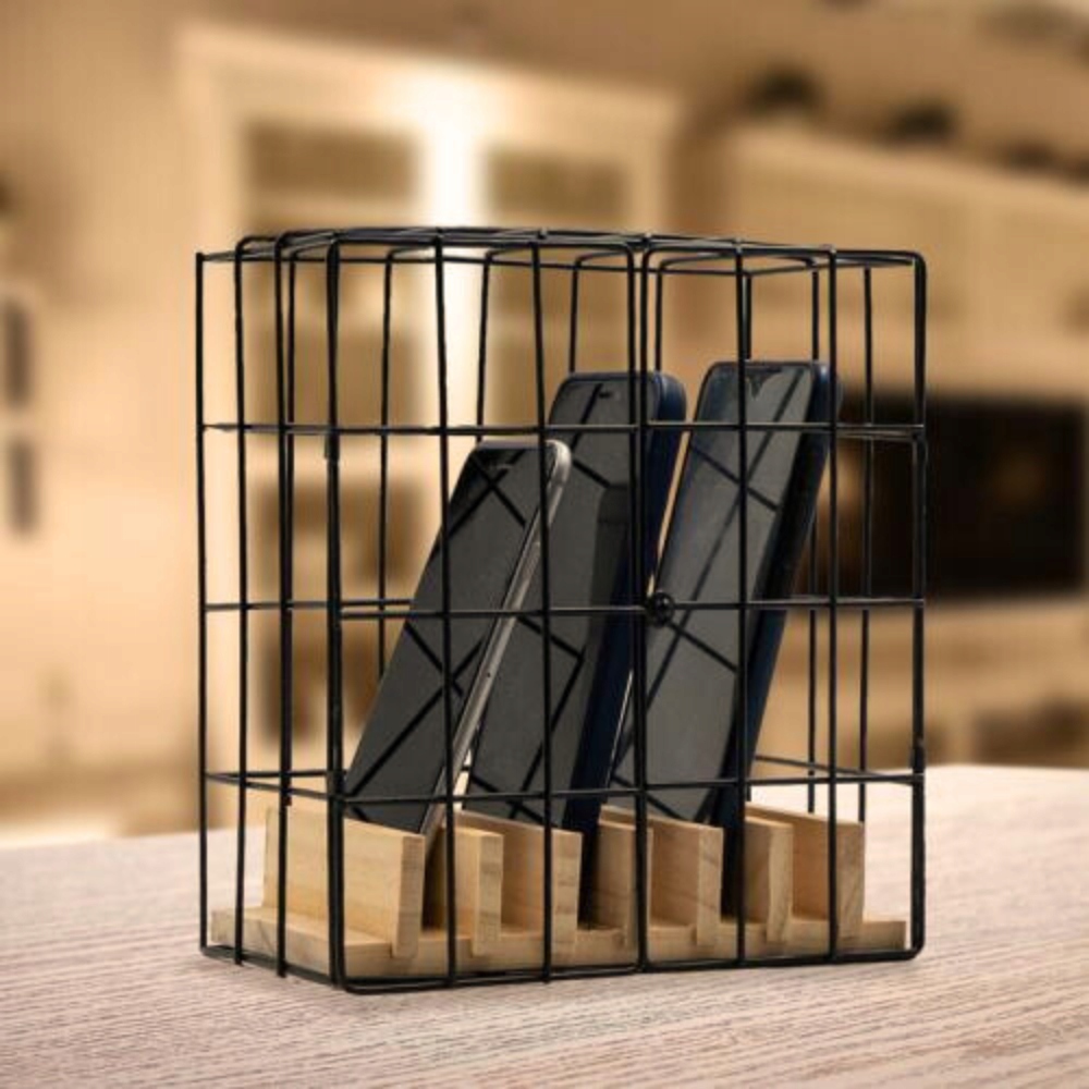 STOJAK NA TELEFON METALOWA CZARNA KLATKA WIĘZIENIE OGRANICZ KORZYSTANIE Marka Inna