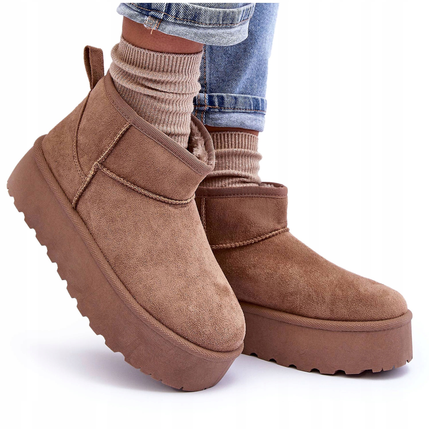 ŚNIEGOWCE ZAMSZOWE NA PLATFORMIE CIEMNOBEŻOWE 40