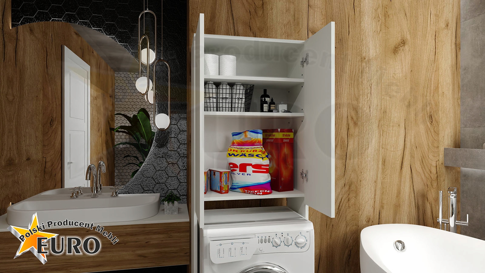 Szafka łazienkowa nad pralkę biała AMELKA Materiał płyta laminowana