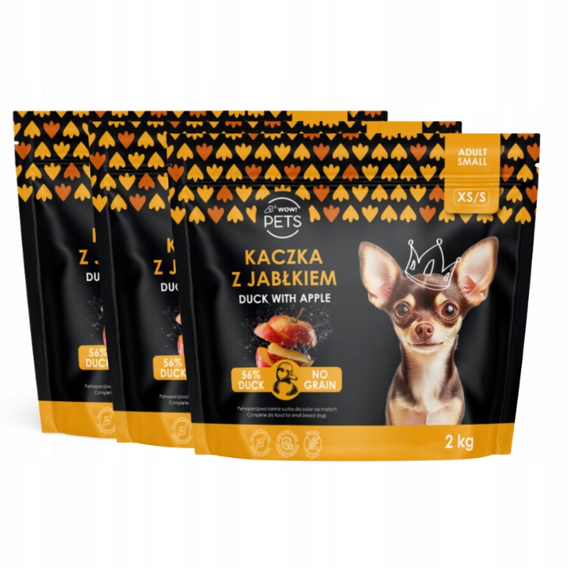 Levně Suché krmivo pro psy kachna s jablkem Xs/s sada 3 sáčků po 2 kg