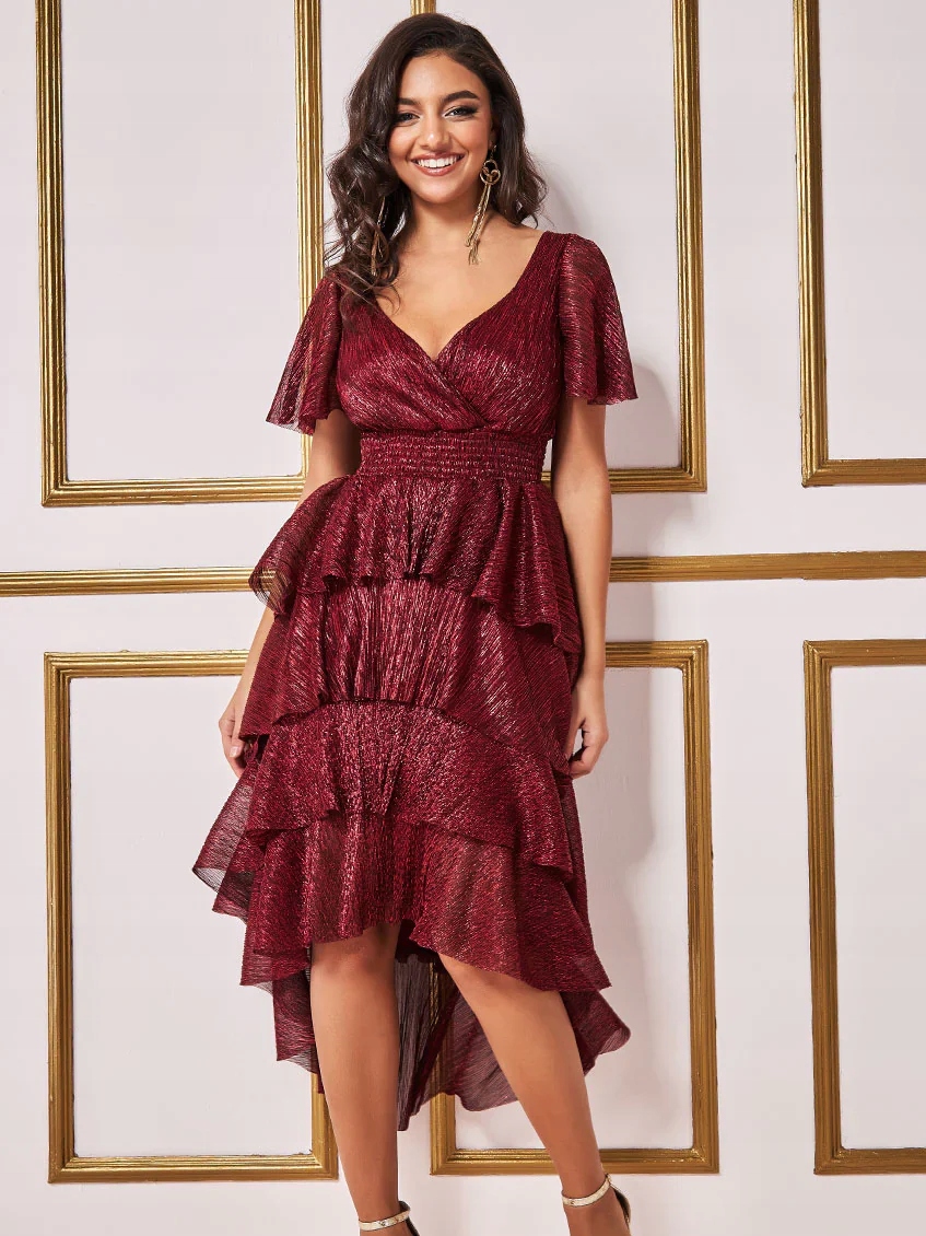 Šaty Midi s volánky Bordó Romantico XL