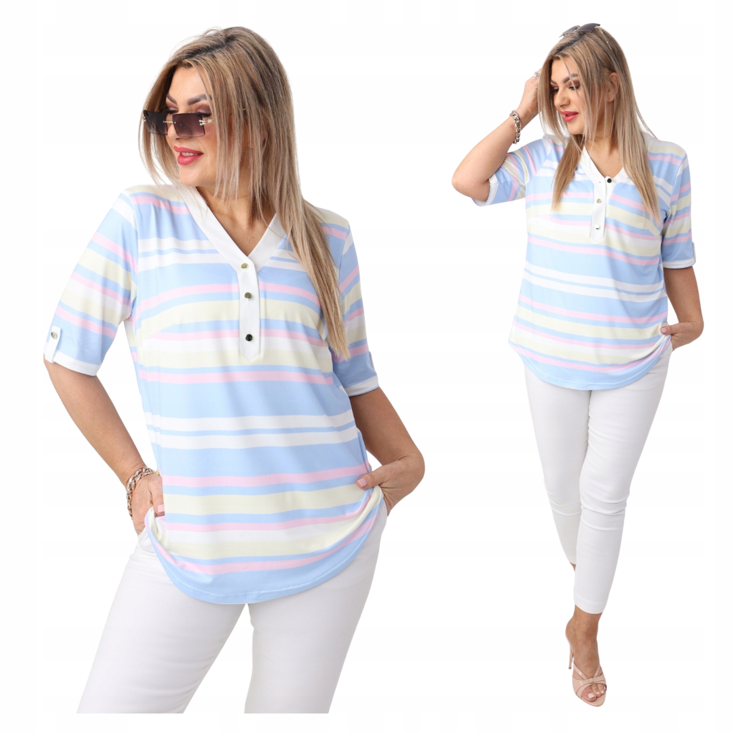 Bluzka damska w paski z wiskozy Polski Producent duże rozmiary luźna