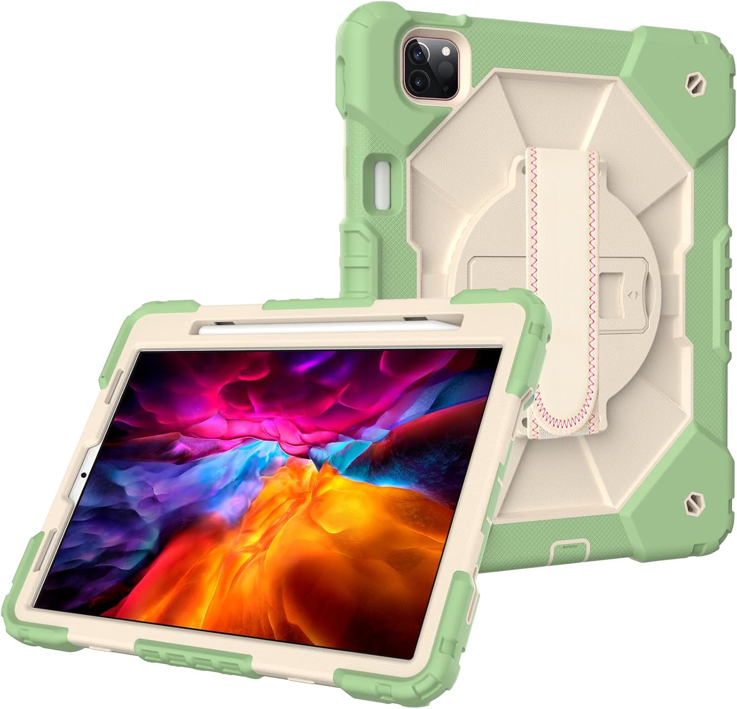 Pouzdro pro iPad Air 5/Air 4 10.9" s podstavcem a popruhem na rameno, zelené