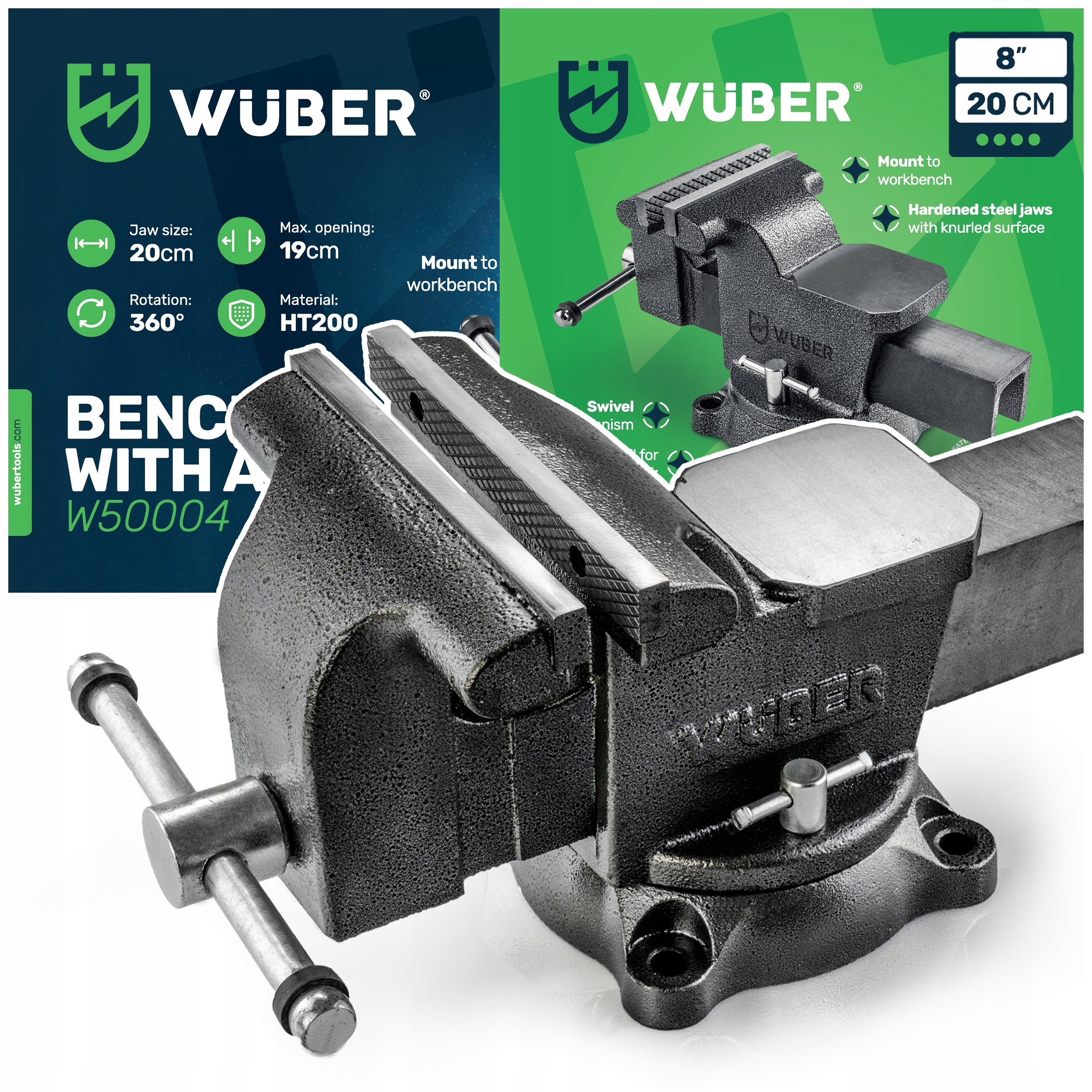 Żeliwne Imadło Ślusarskie Stołowe Z Kowadłem Obrotowe 360 200mm/8" Solidne