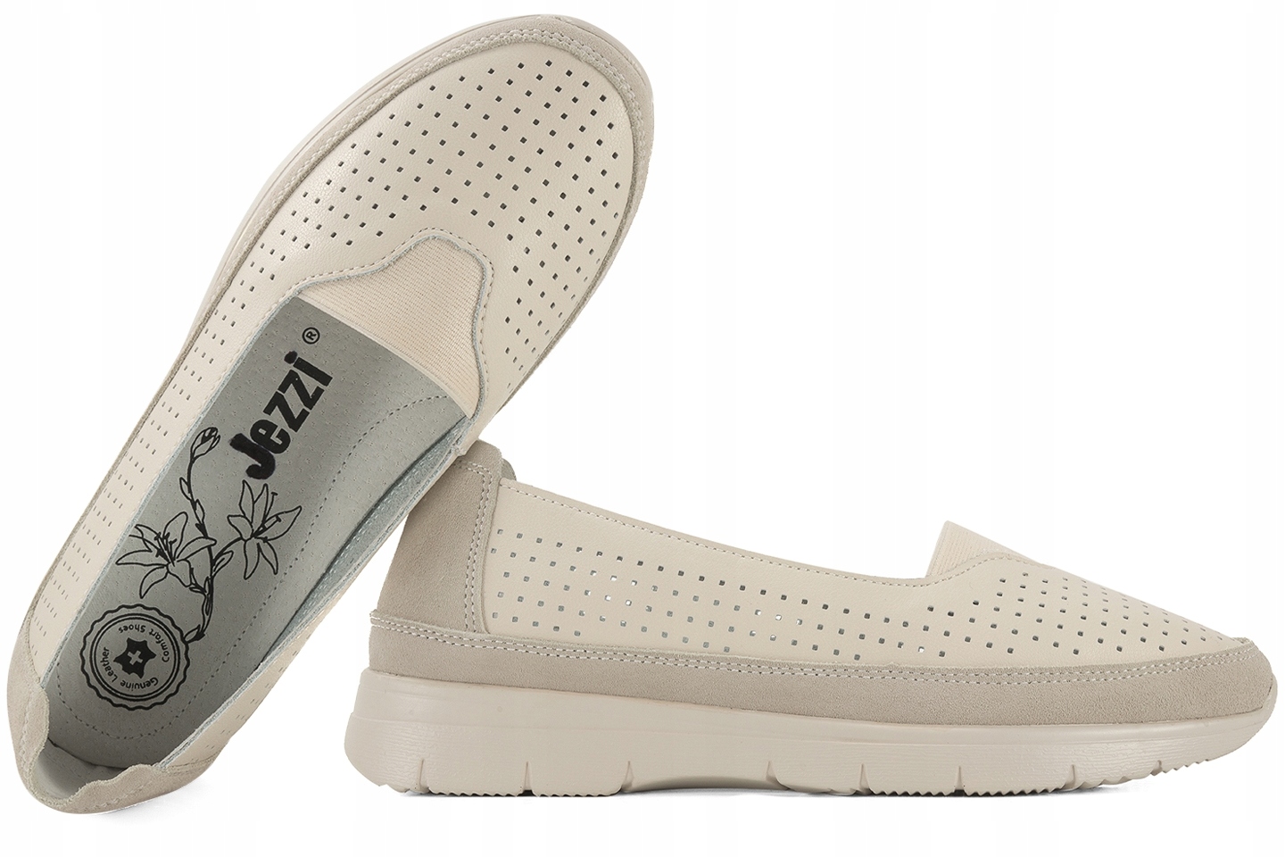 Jezzi 24BL18 Dámské Mokasíny Ažurové Polobotky Kožené béžové 40 Béžová