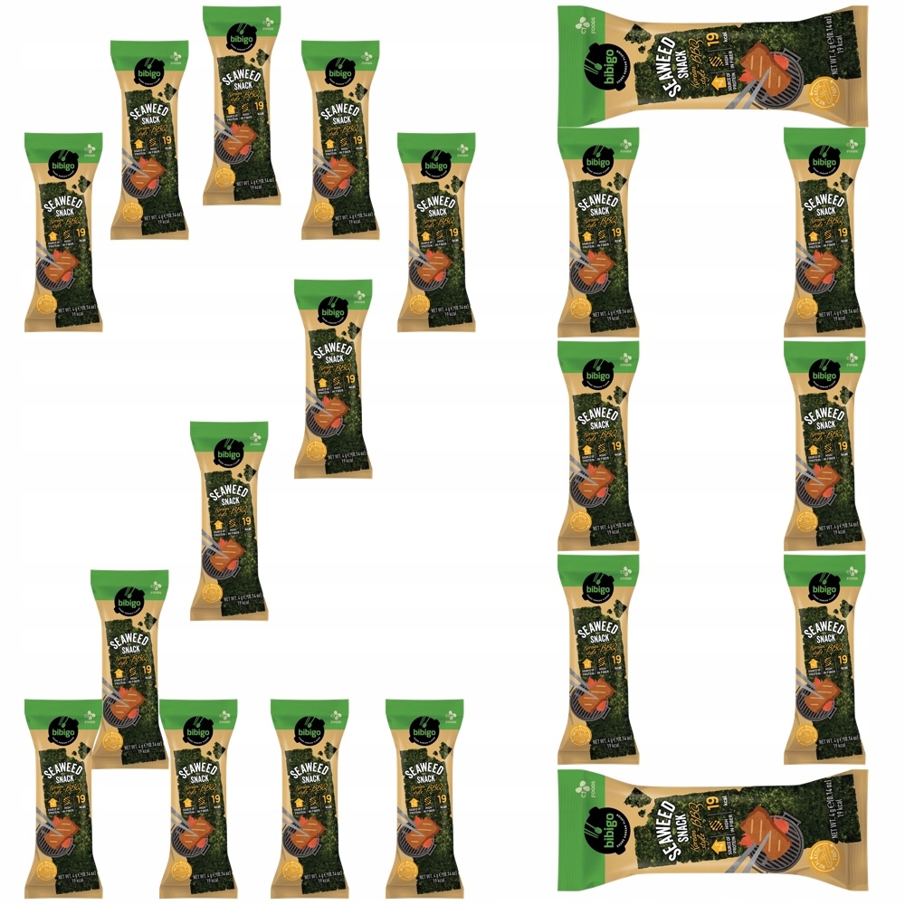 20x Koreańskie Nori Snacks Chrupiące Wodorosty Nori Prażone Bbq 4g Bibigo