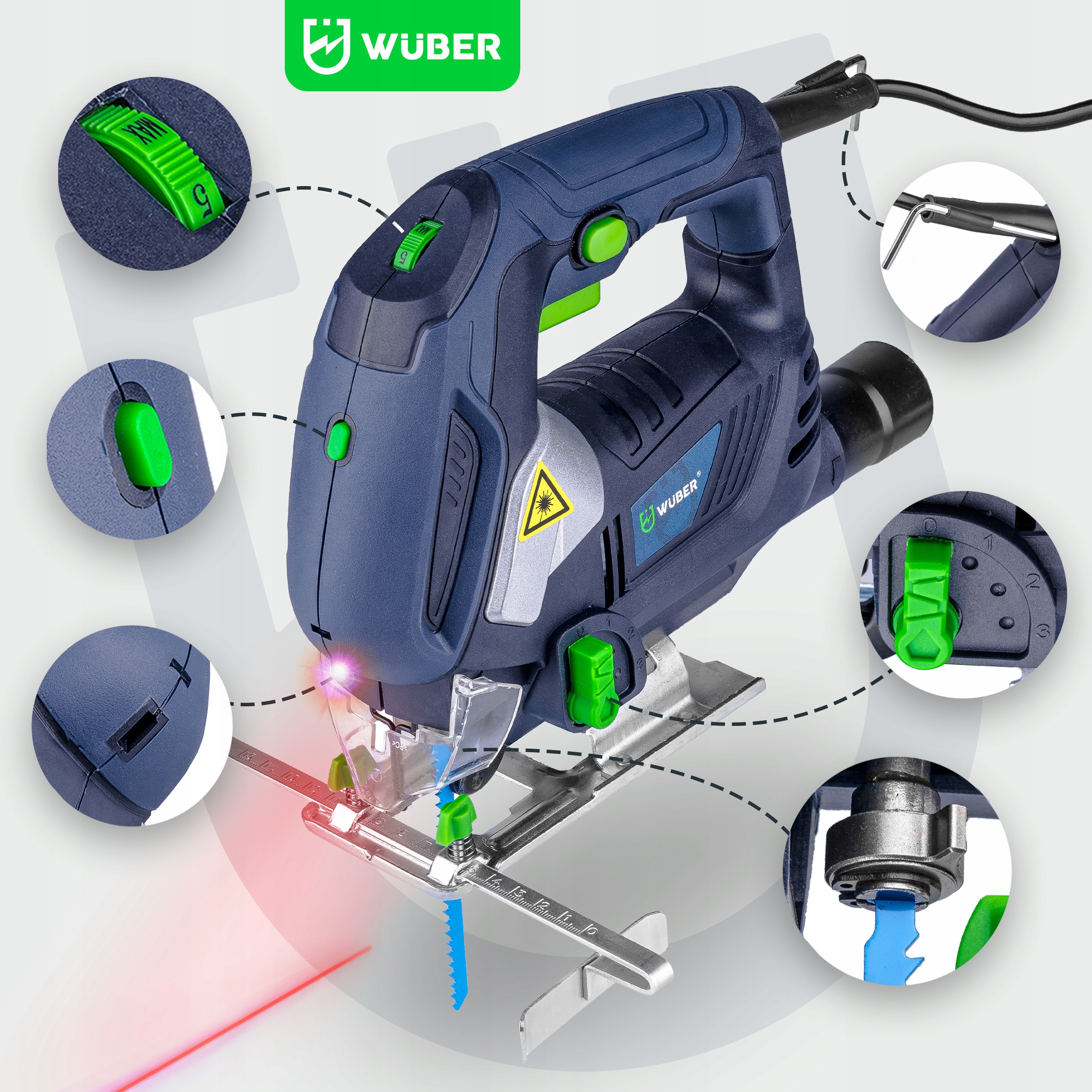 WYRZYNARKA PIŁA DO DREWNA METALU PRZECINARKA LASER + 10 BRZESZCZOTÓW Marka Wuber