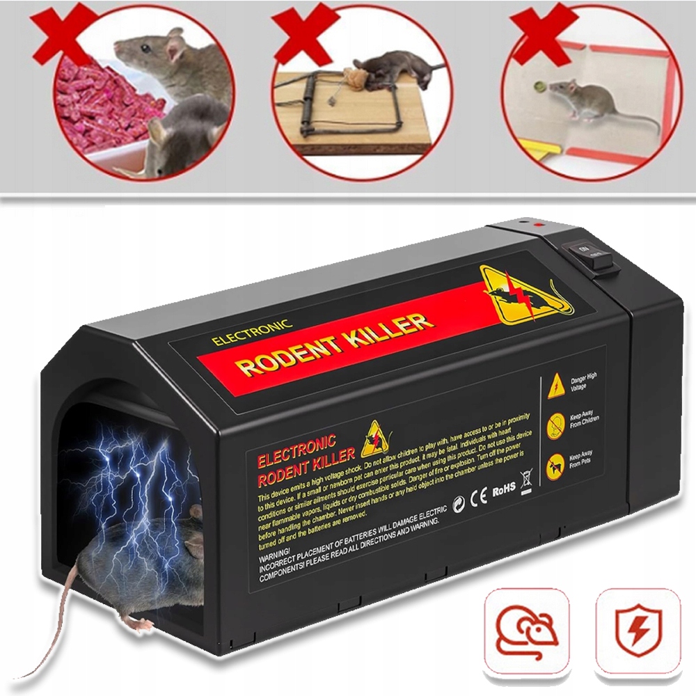Elektryczna Pułapka Na Myszy Szczury Wysokie Napięcie Porażenie Prądem