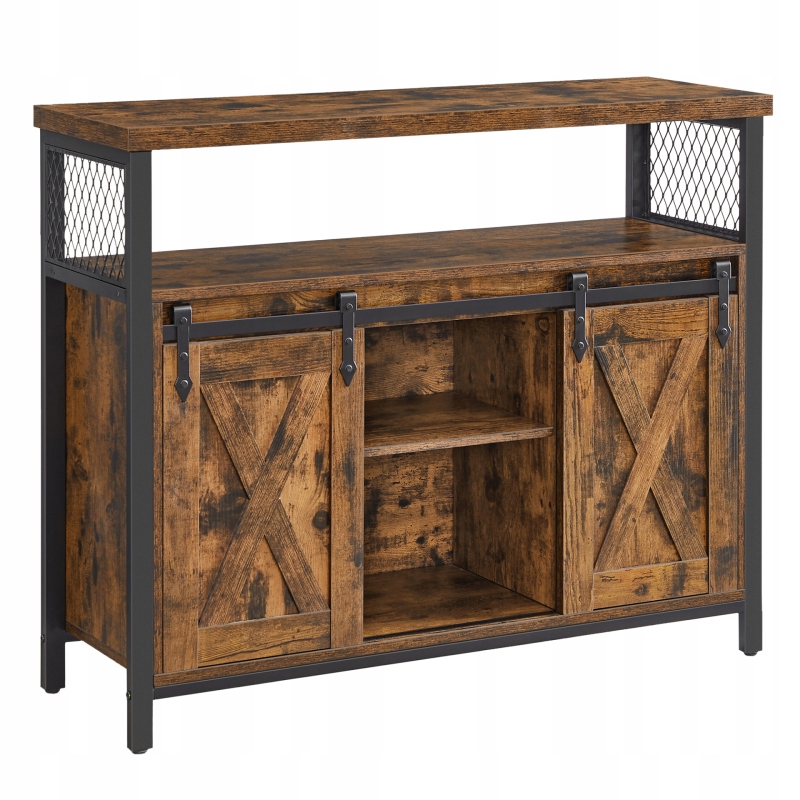 Kuchynská komoda s posuvnými dvierkami, vintage, čierna, hnedá, 33x100x80 c