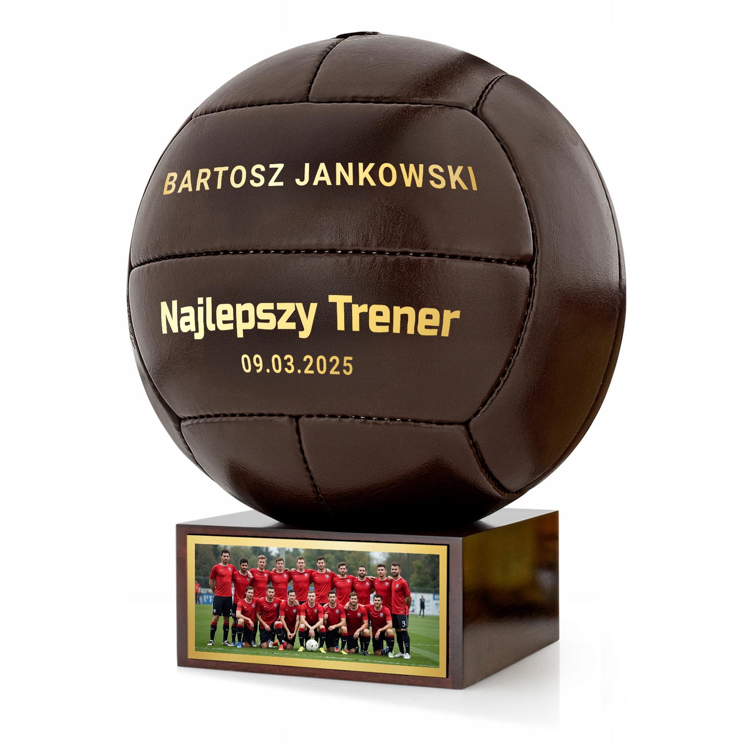 Piłka Nożna Skórzana Retro na Postumencie z Grawerem dla Trenera