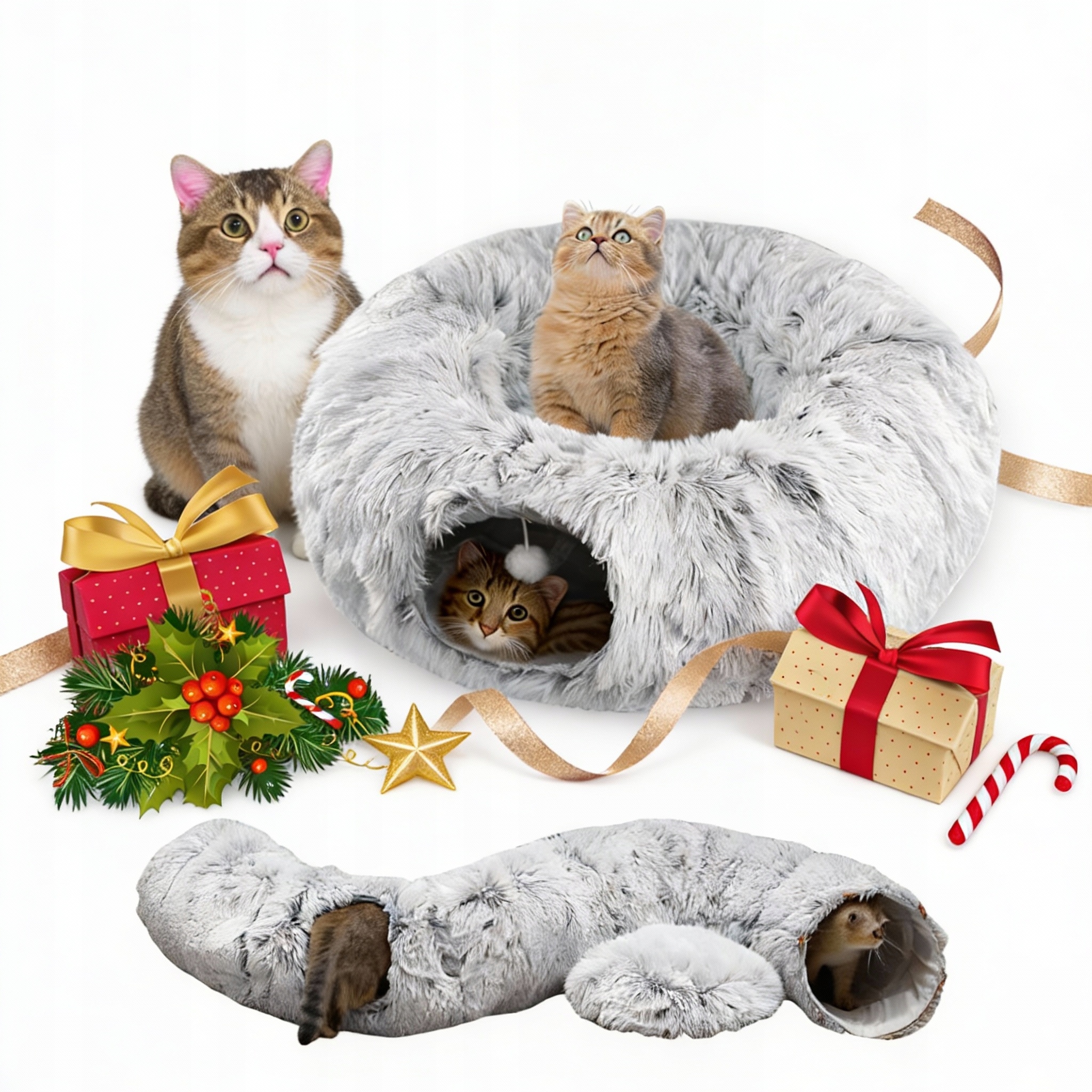 Levně Tunel Pro Kočky Plyšová Hračka Interaktivní Tunel 85*26 CM S Skládacím Míčem