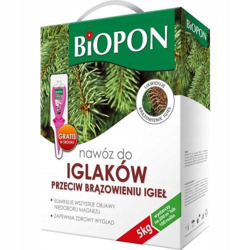 

Nawóz Przeciw Brązowieniu Igieł Biopon 5 Kg