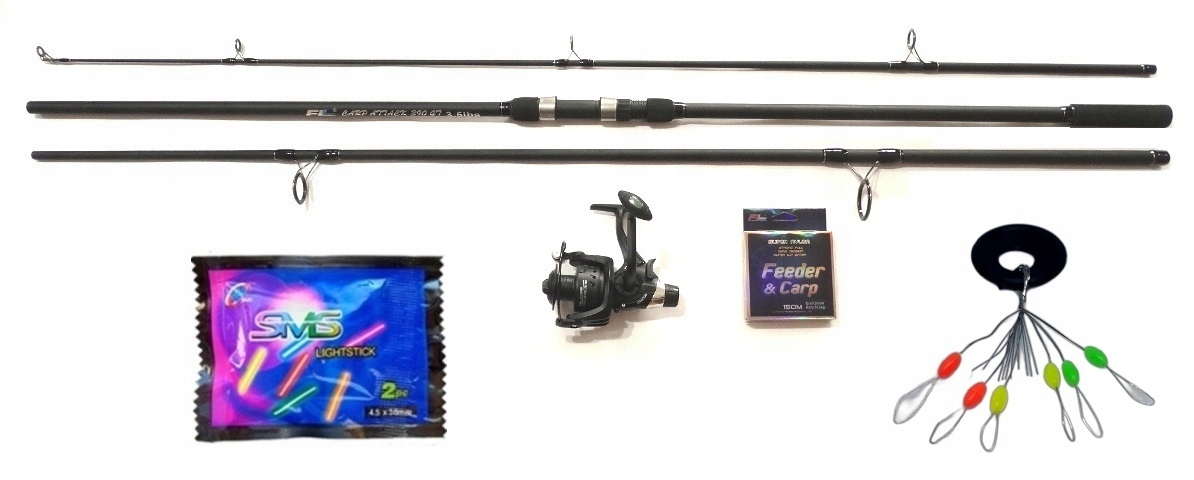 Wędka Karpiówka 3 Składy 3,9 M Kołowrotek 10 Ball+żyłka+świetliki+stoperki