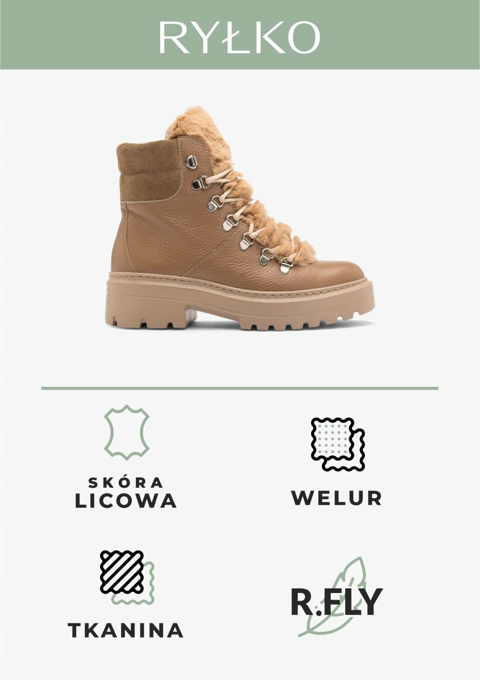 Trzewiki damskie skórzane brązowe RYŁKO śniegowce ocieplane zimowe na zimę Rozmiar 37