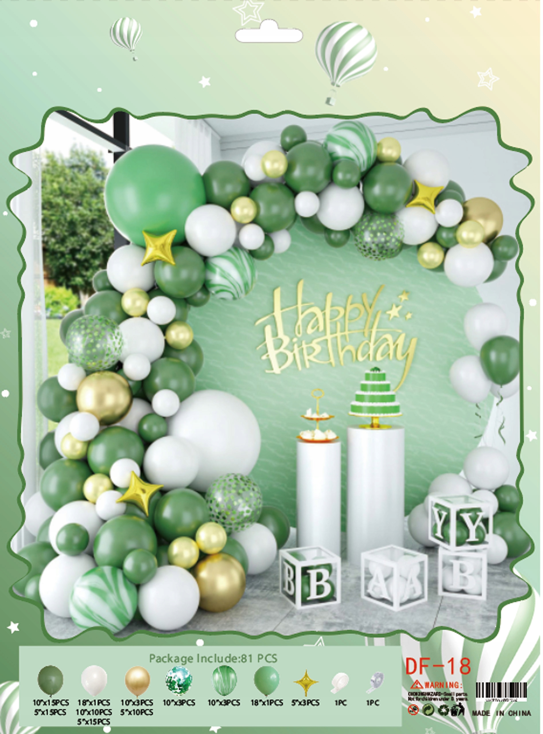 

Girlanda Balonowa Balony Zielone Białe Złote Chrom