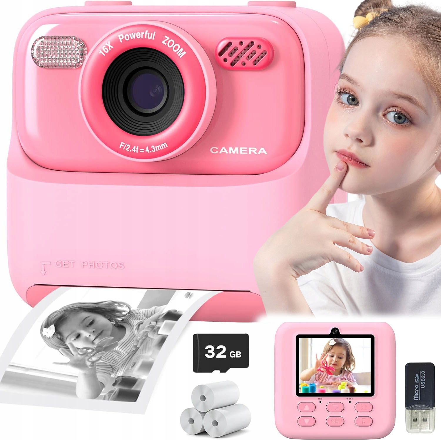 Instantní Fotoaparát Pro Děti, Tiskárna S 32GB Kartou 3 Role
