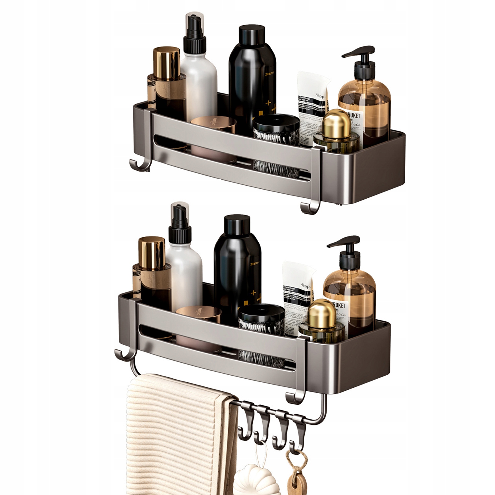 Koupelnová police bez vrtání, 2 ks, šedé lepidlo