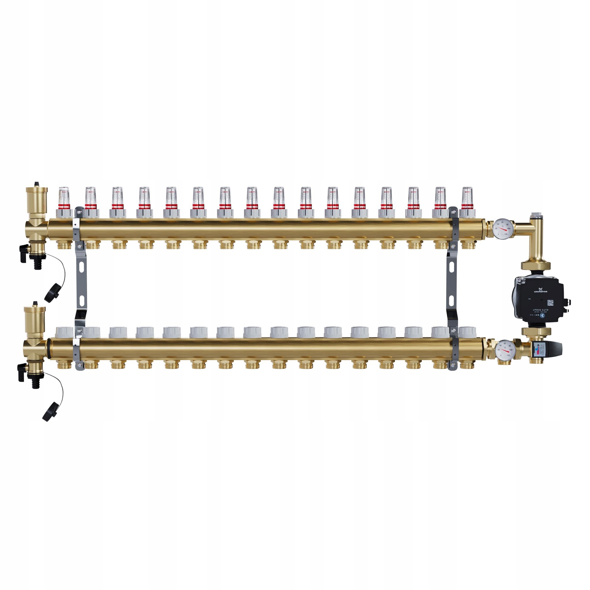 Rozdělovač pro podlahu 16 sekcí mosazný pro vytápění Pompa Grundfos