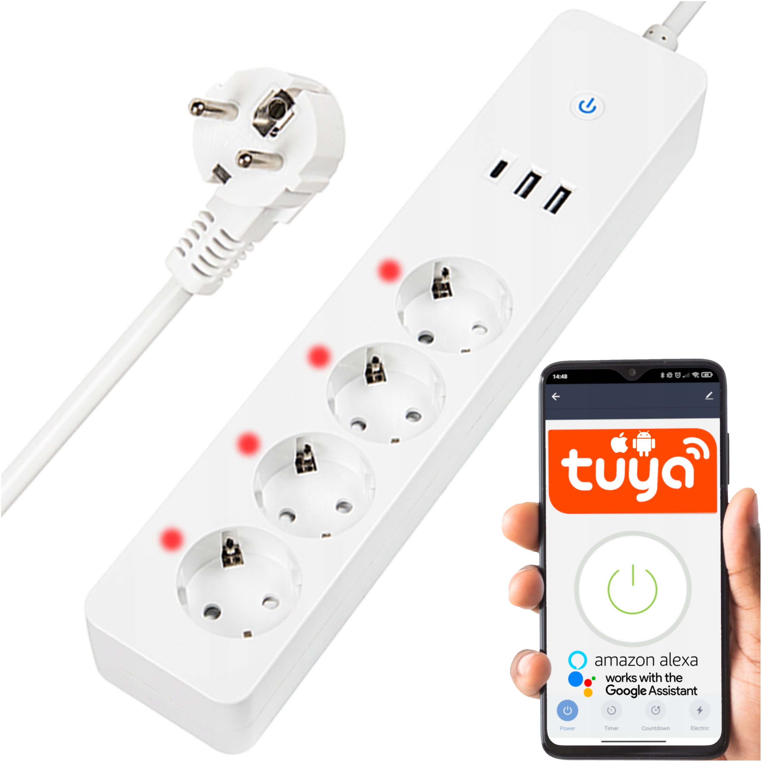 Chytrá Zásuvková Lišta Prodlužovací Kabel Usb-c WiFi Tuya 1,5m 4GN Smart