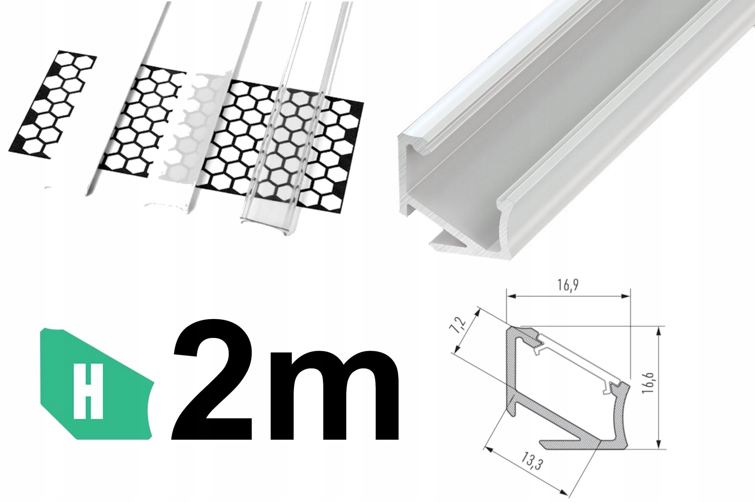 PROFIL DO LED NAROŻNY 30°/60° H 2m + KLOSZ, BIAŁY