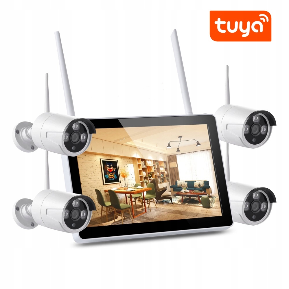 ZESTAW 4 KAMER WIFI 3MPX Z NVR LCD TUYA SMART LIVE