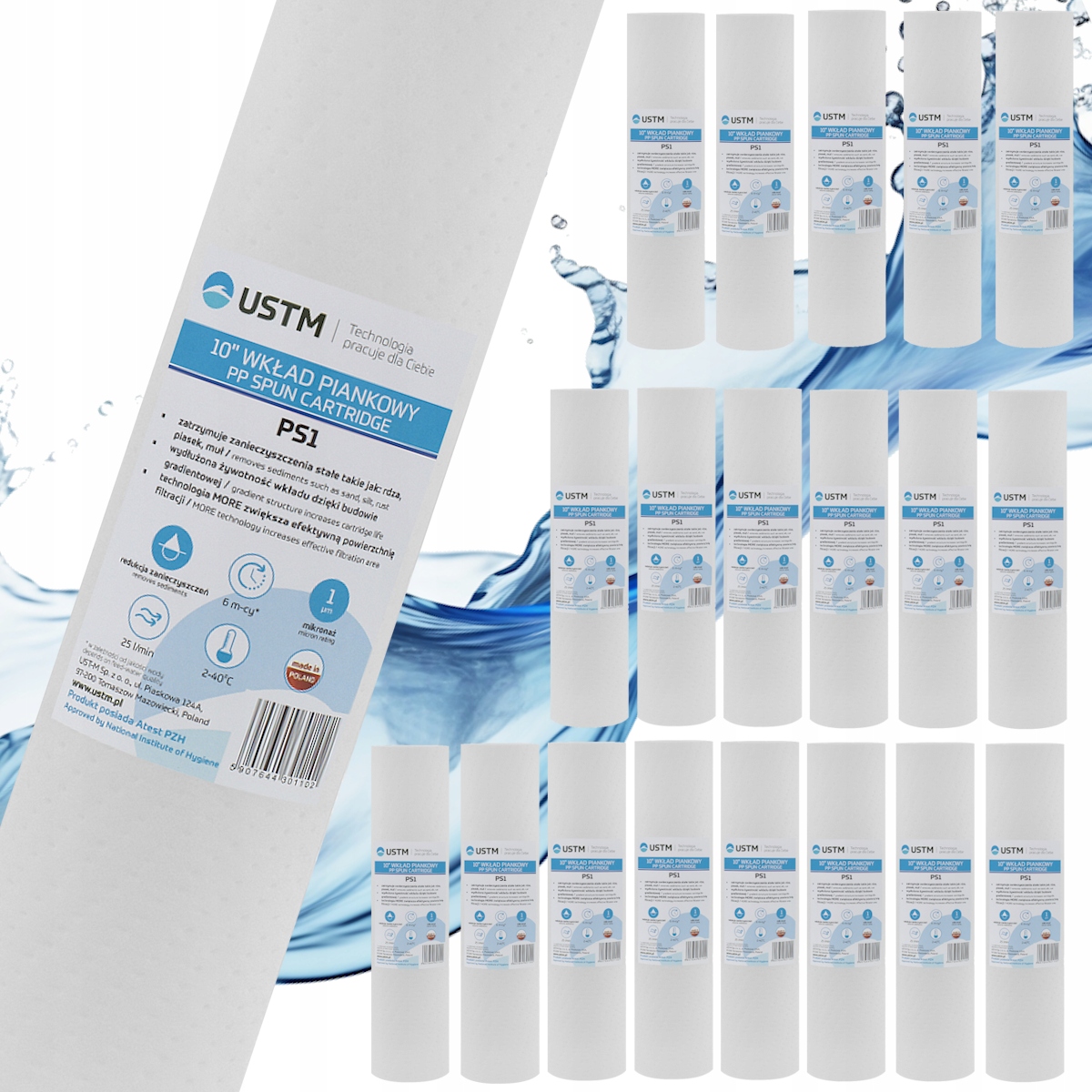 20 x Pěnové filtrační vložky do vody 1 mikron Ustm 10"